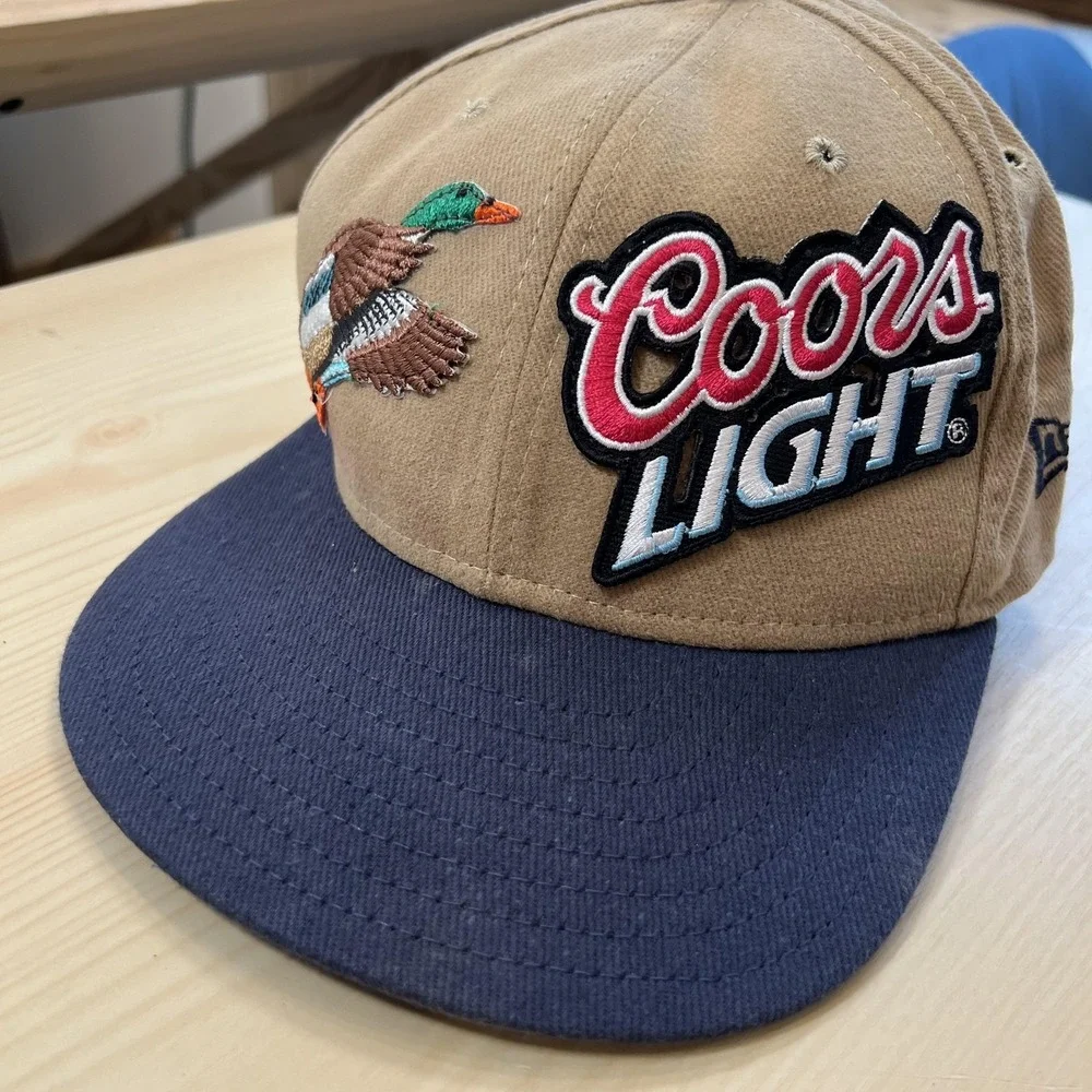 Coors Light New Era Hat Cap Strap Back Mens One Size Beige Navy Duck Corduroy